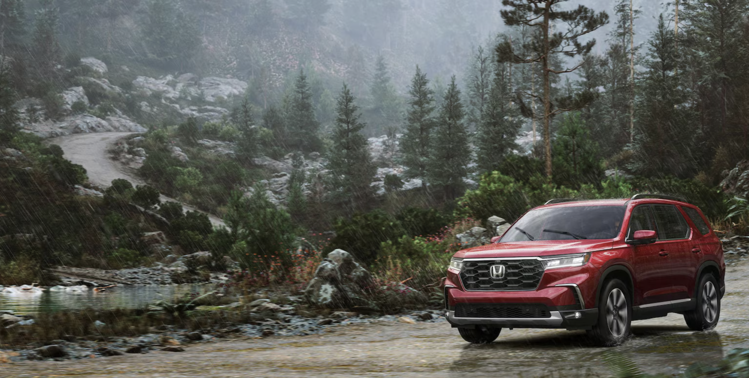 A new Honda SUV parked in a forest